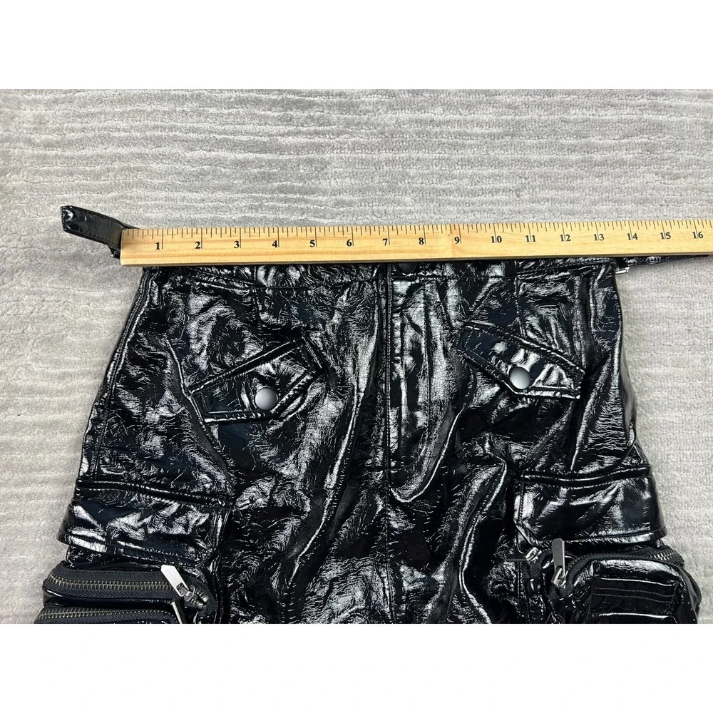 Ci Sono Cargo‎ Mini Skirt Womens XS Black Patent Faux Leather Buckle Utility